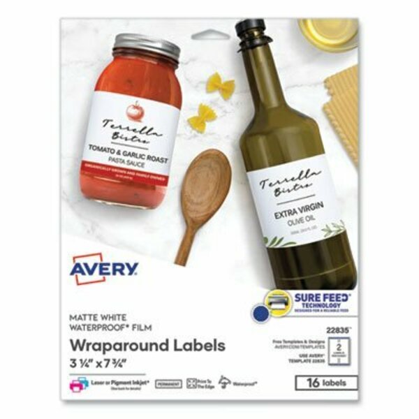 Avery Dennison Avery, DURABLE WATER-RESISTANT WRAPAROUND LABELS W/ SURE FEED, 3 1/4 X 7 3/4, 16PK 22835